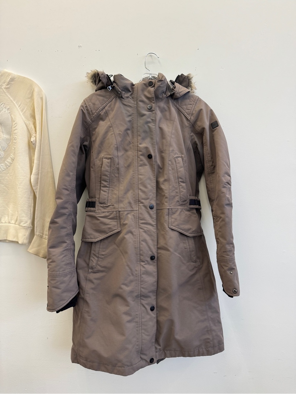 The North Face Long Winter Down Parka Faux Fur Hood Taupe Small